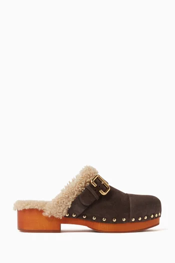 Jeannette Wedge Clogs in Suede Calfskin