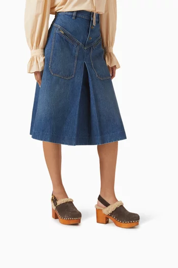 Jeannette Wedge 80 Clogs in Suede Calfskin & Shearling