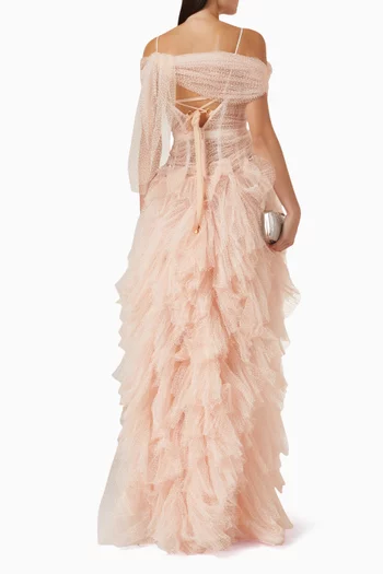 فستان سهرة انابيث بتصميم مشد تول منقط