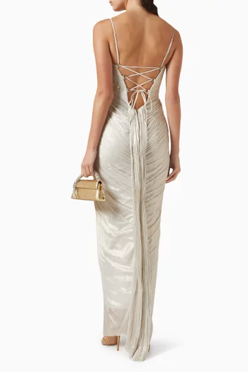 فستان ليساندرا بفتحة حرير وتول