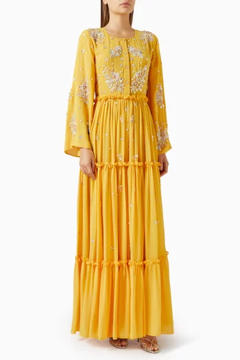 Floral Embellished Tiered Kaftan