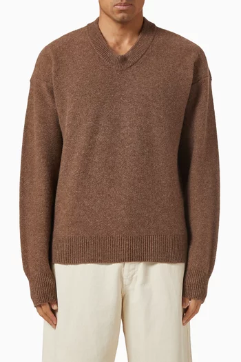 Boxy V-neck Sweater in Wool