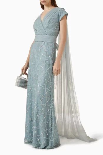 Embellished Cape-style Maxi Dress
