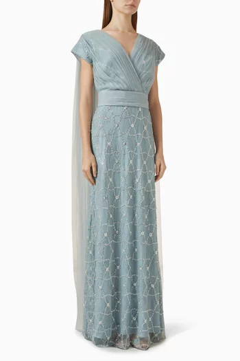 Embellished Cape-style Maxi Dress