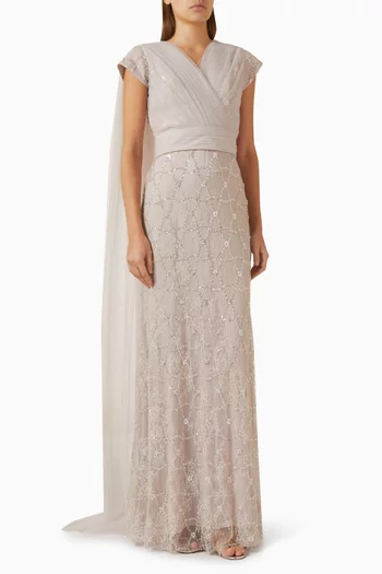 Embellished Cape-style Maxi Dress