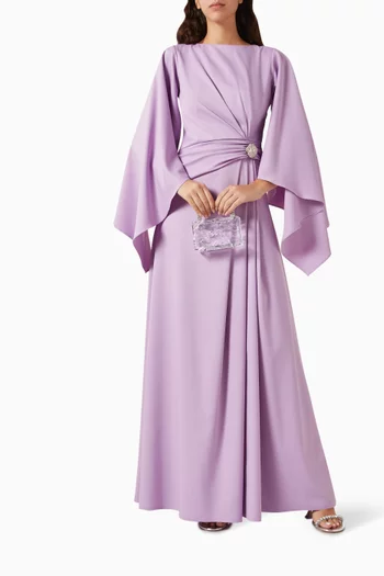 Draped Brooch Maxi Dress in Crepe