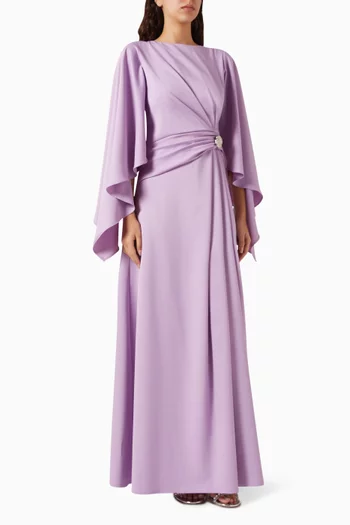 Draped Brooch Maxi Dress in Crepe