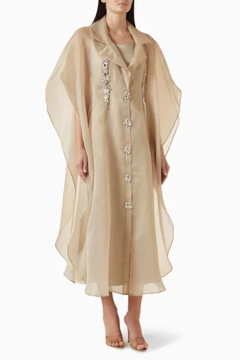 طقم فستان وكاب مطرز بالكريستال أورجانزا