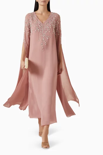 فستان مطرز بزهور بارزة شيفون