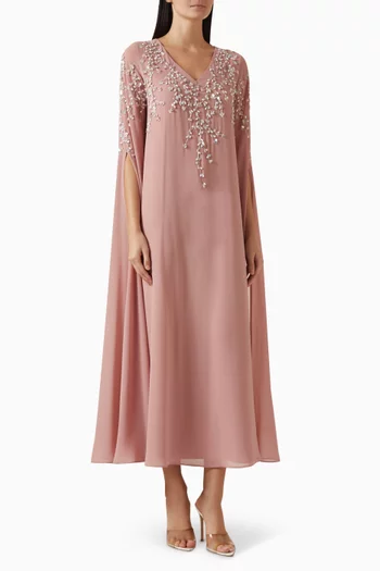 فستان مطرز بزهور بارزة شيفون