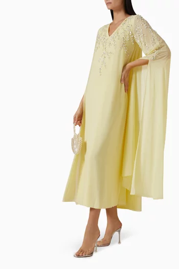 فستان مطرز بزهور بارزة شيفون