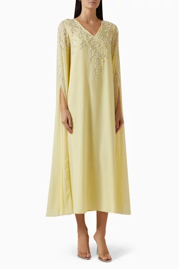 فستان مطرز بزهور بارزة شيفون