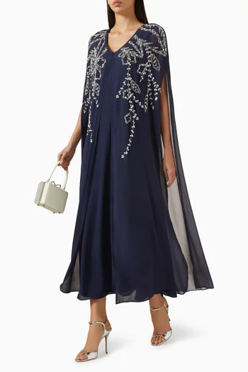 فستان بتصميم كاب مزين بتطريزات شيفون