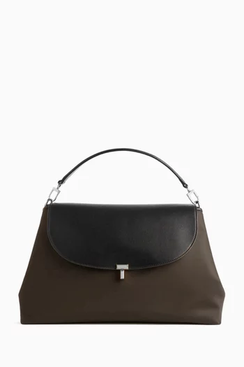 T-Lock Satchel Bag in Leather & Nylon