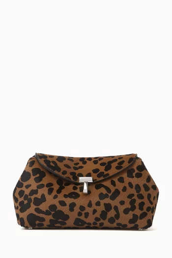 Mini T-Lock Clutch Bag in Leopard-print Pony Hair