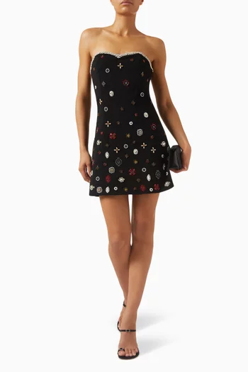 فستان ايفا قصير مطرز ستان كريب