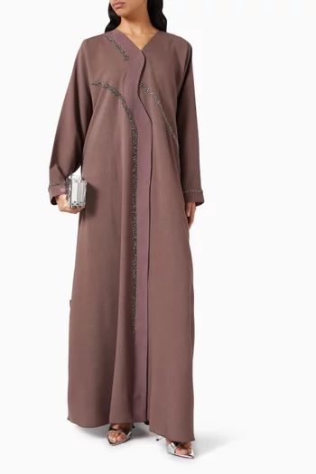 عباية بدرابيه وتطريزات بالخرز مزيج كتان