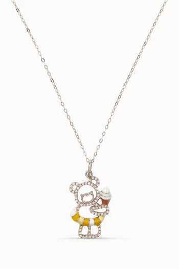 Teddy Bear Diamond Necklace in 18kt White Gold