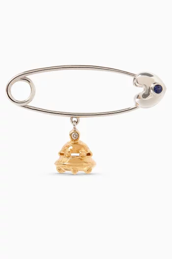 بروش بتصميم دبوس وحلية طبق طائر مرصعة بالماس ذهب أبيض عيار 18