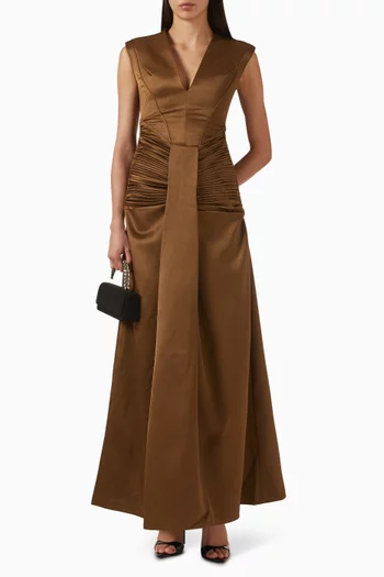 Aira Sash Maxi Dress in Satin