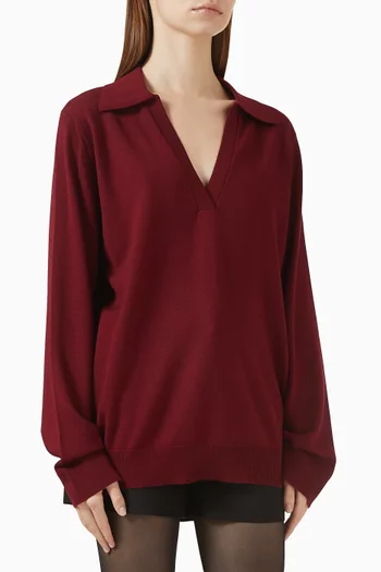 V-neck Polo Top in Wool
