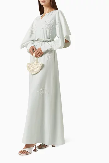 A-LINE DRESS WITH KEYHOLE NECKLINE AND SCATTERED MOTIF EMBELLISHMENTS PAIRED WITH BELT:Light/Pastel Green (New):M|218779221