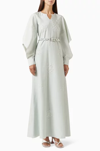 A-LINE DRESS WITH KEYHOLE NECKLINE AND SCATTERED MOTIF EMBELLISHMENTS PAIRED WITH BELT:Light/Pastel Green (New):M|218779221
