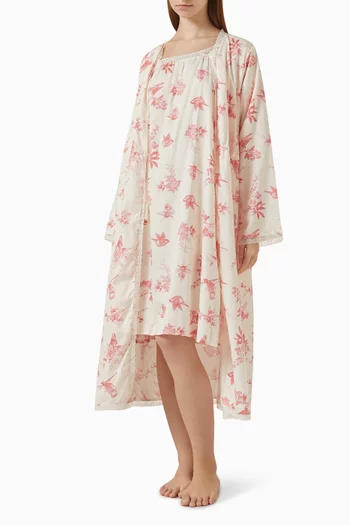 Almudena Night Dress & Robe Set in Cotton-satin