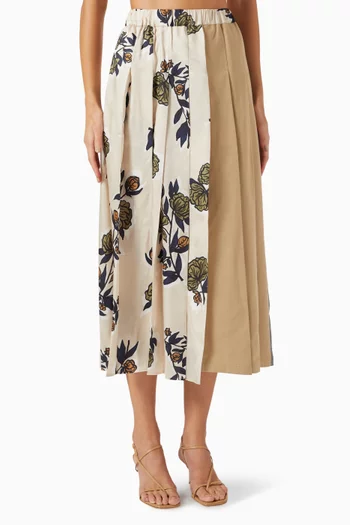 Floral-print Pleated Skirt in Twill