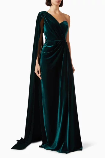 Asymmetric One-shoulder Column Gown in Velvet