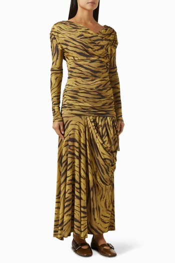 فستان بكشكش ونقشة جيرسيه