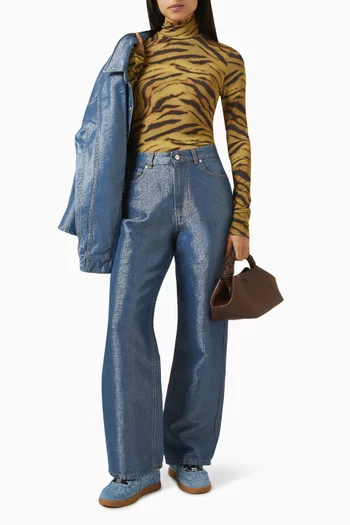 Printed Turtleneck Top in Jersey