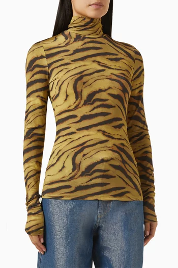 Printed Turtleneck Top in Jersey