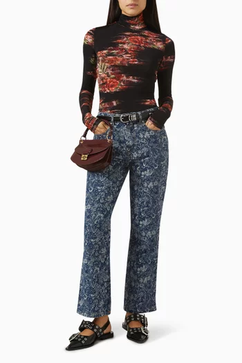 Floral-print Turtleneck Top in Jersey