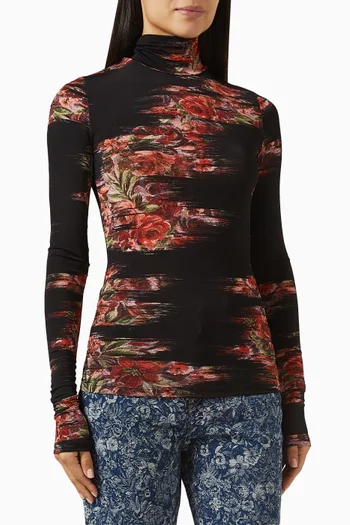 Floral-print Turtleneck Top in Jersey