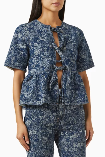 Tapestry Peplum Top in Denim