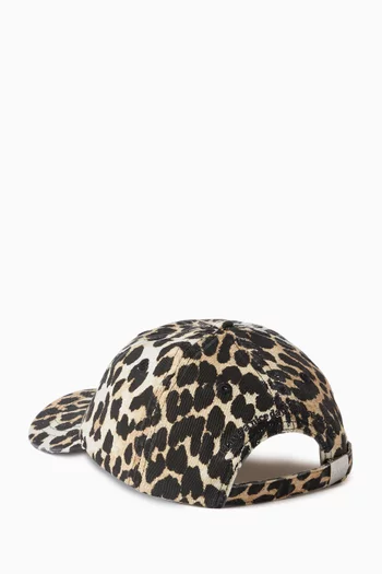 Logo Cap in Leopard-printed Canvas