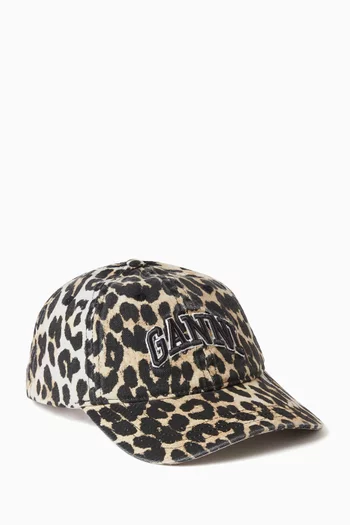 Logo Cap in Leopard-printed Canvas