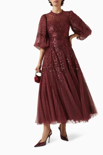 Scallop Sequin Ankle Gown