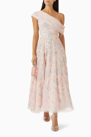 Everett Bloom One-Shoulder Gown