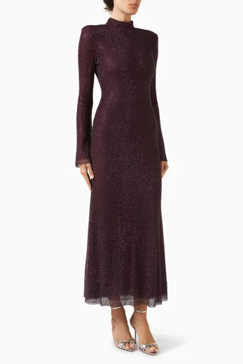 Rhinestone Midi Dress in Fishnet