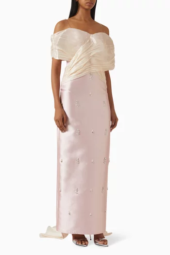 Crystal-embellished Off-shoulder Maxi Dress