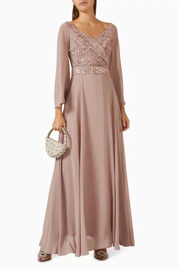 Embellished V-neck Gown
