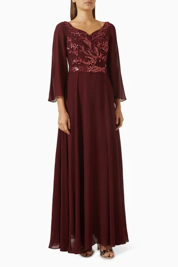 Embellished V-neck Gown