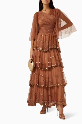 Tiered  Sequin-embellished Gown