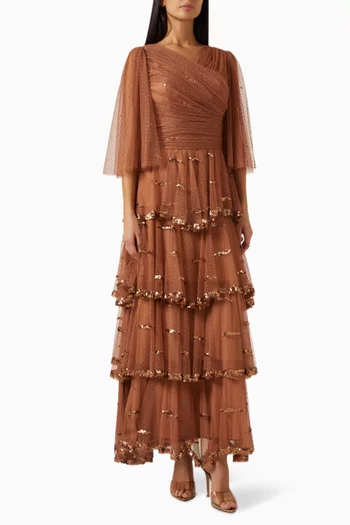 Tiered  Sequin-embellished Gown