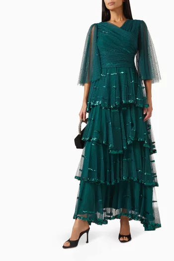 Tiered  Sequin-embellished Gown