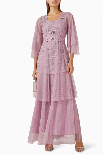 Tiered Belted Gown in Tulle