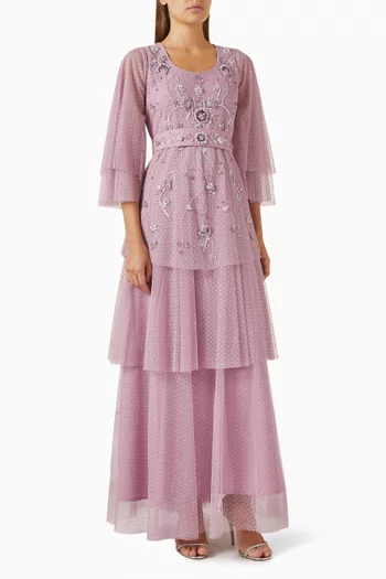 Tiered Belted Gown in Tulle