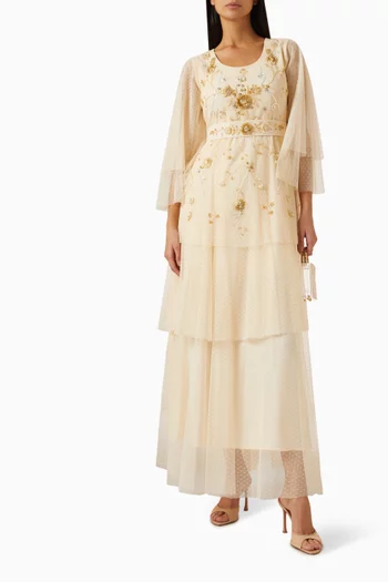 Tiered Belted Gown in Tulle